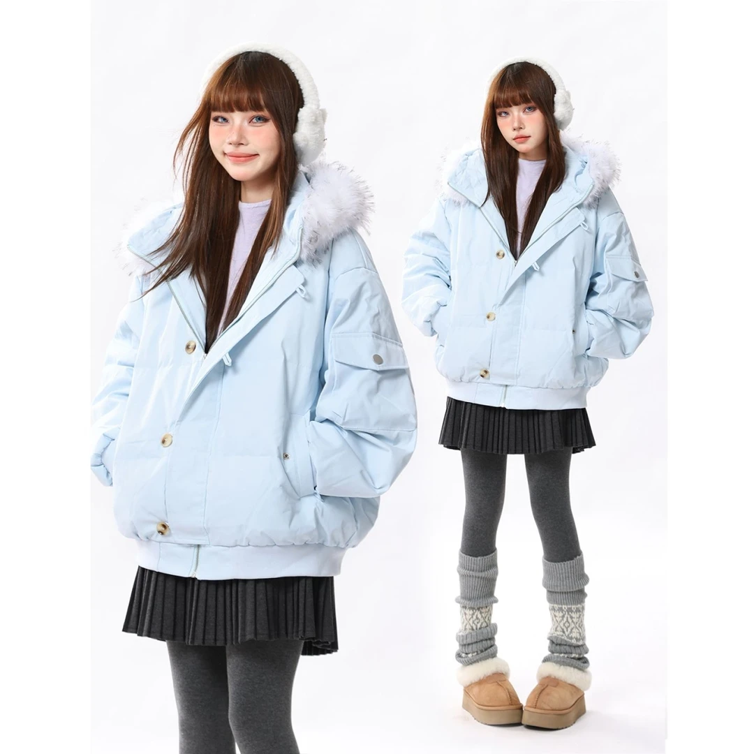 2025冬季新款棉衣棉服oversize插肩袖加厚大毛领外套