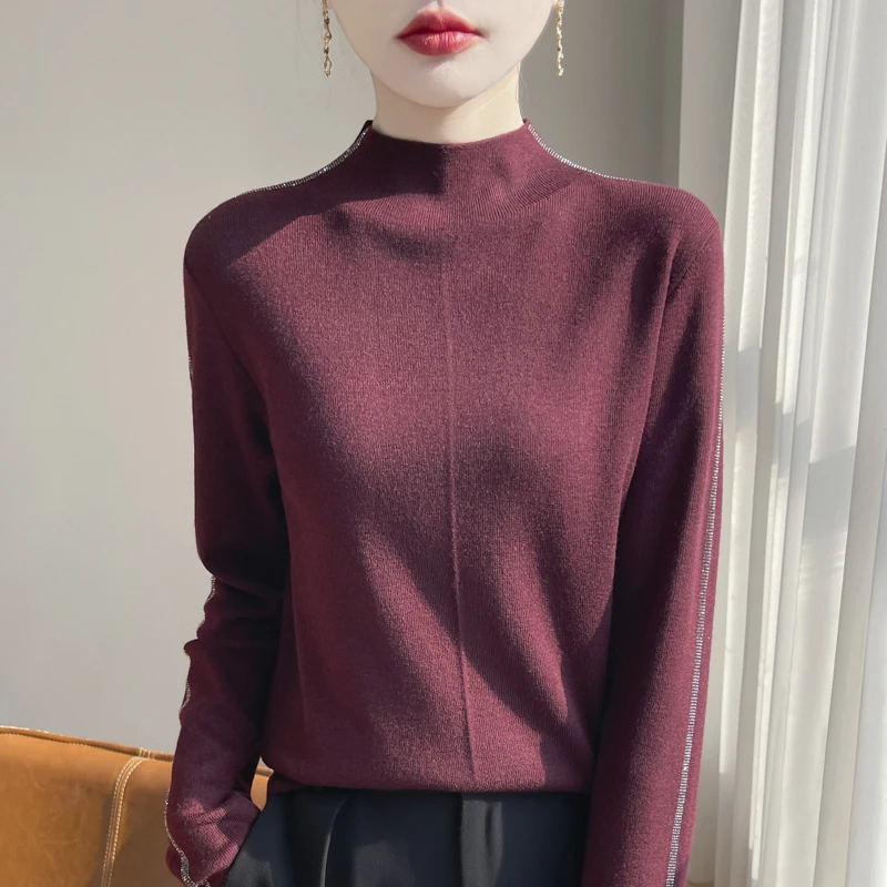 哥弟阿玛施正品精纺羊毛半高领气质针织打底衫女士显瘦百搭上衣