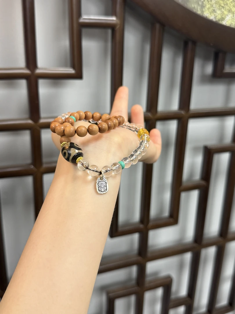 【莹莹专属】高档级珠宝天然白水晶三眼手串M1097