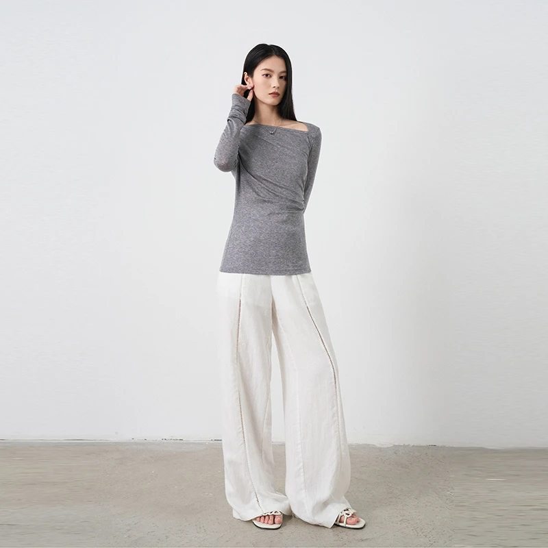 Moprobably李予诺「慵懒周末」"莱赛尔+亚麻"直筒休闲长裤L5263004