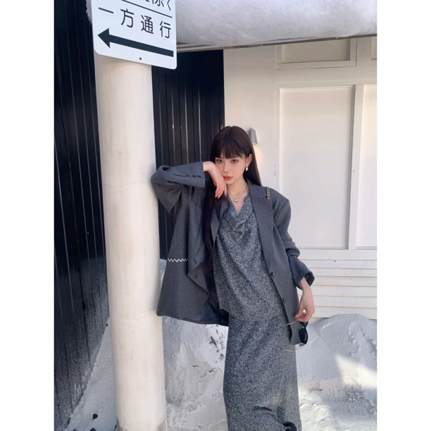 【赵小小yimao】7933 秋季学院风高级灰色西装宽松休闲气质西服外套