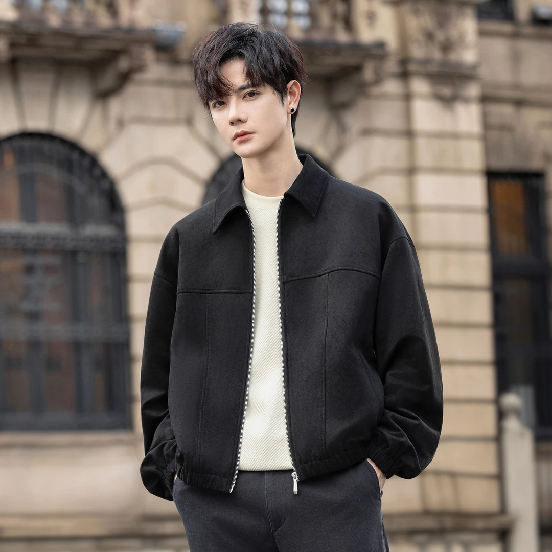 机车夹克外套男士春秋季高级感休闲痞帅韩版翻领麂皮绒上衣潮修身