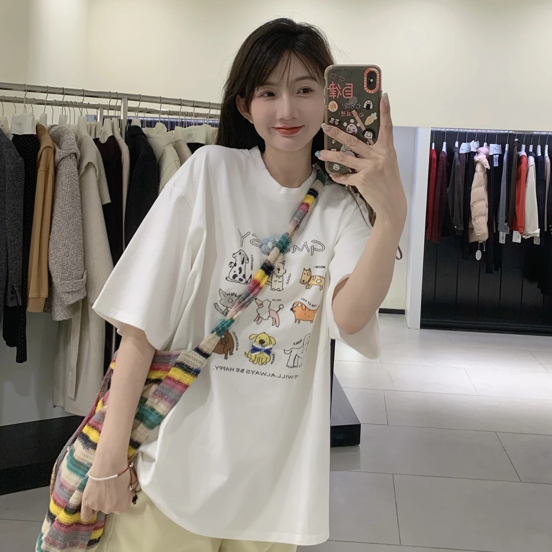 毛小兔2025春季新款卡通小狗印花T恤