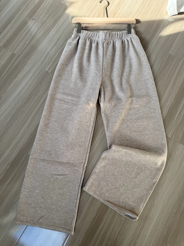 卡其色百搭直筒宽松加绒阔腿休闲裤