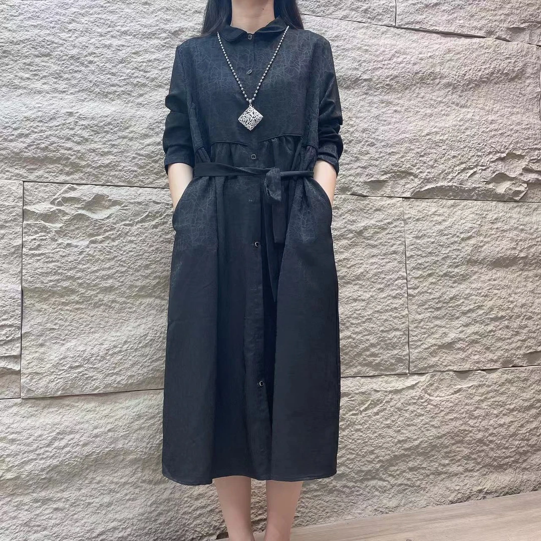 6228春秋百搭气质减龄显瘦收腰长袖连衣裙