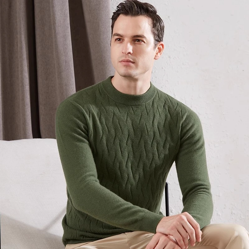 专柜同款羊绒衫男圆领冬季保暖加厚毛衣男中年宽松针织打底衫