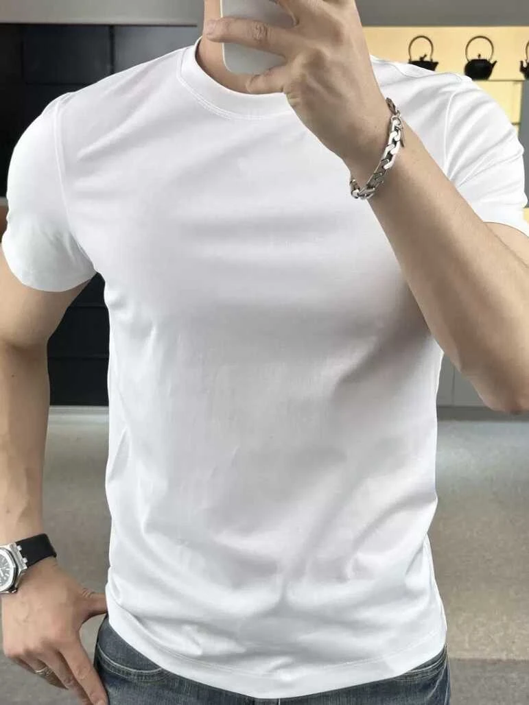 高端百搭圆领男士短袖T恤纯棉短袖男潮流修身夏季新款简约休闲t恤