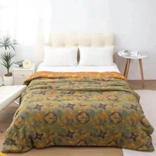 【单人轻奢老花-绿-150】150*200cm 双人全棉双层纱秋冬被可机洗