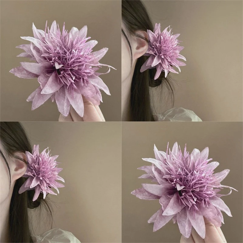 原创超仙紫色海胆花发夹海氛围感对镜拍仿真花朵头饰盘发器夹子女