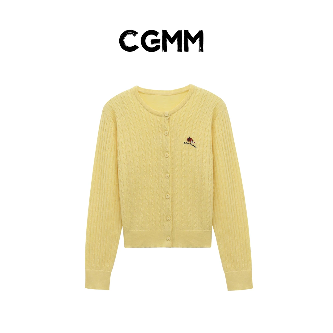 CGMM/橱柜密码春季新款通勤百搭开衫趣味刺绣针织毛衣DSOMB5005