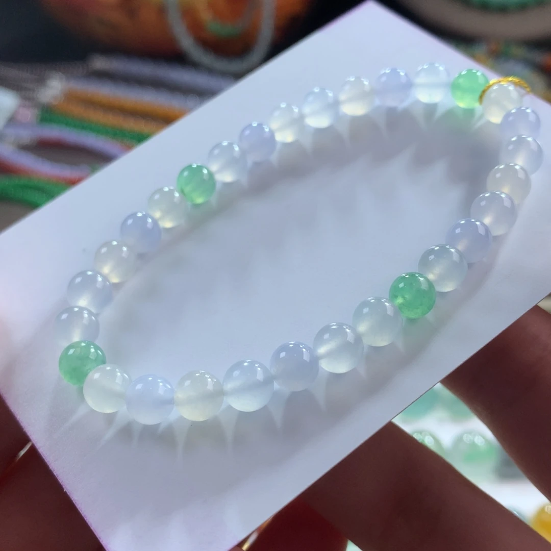 未镶嵌手链翡翠翡翠冰胶底马卡龙卡6+