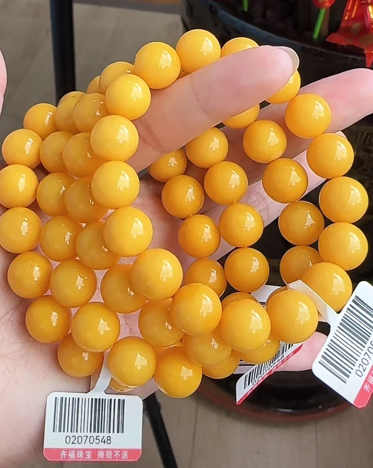 【齐福珠宝】XQ0547/10mm天然蜜蜡俄料色标圆珠手串 （多样性发其一）