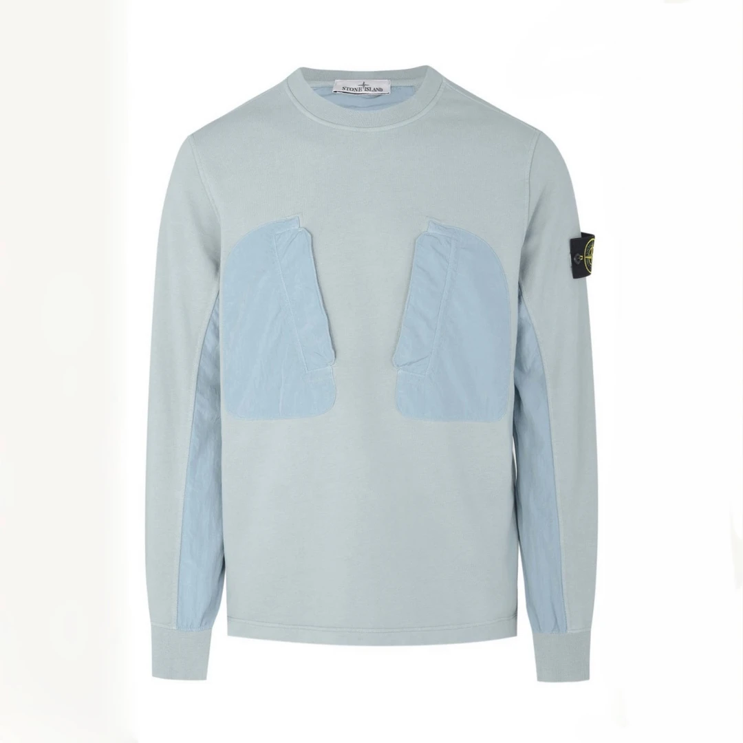 【断码特价】Stone Island石头岛 金属尼龙外口袋圆领卫衣 天蓝色