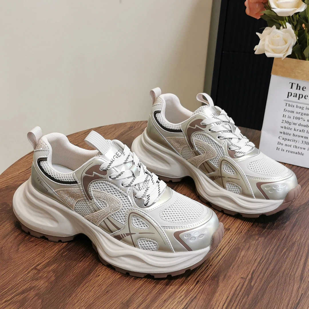 3852厚底老爹鞋女2025秋季新款时尚潮流百搭休闲鞋圆头系带运动鞋