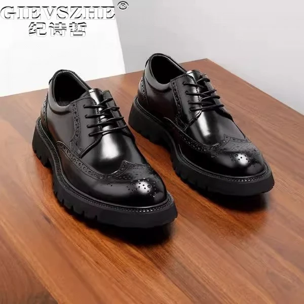纪诗哲男鞋厚底轻便透气休闲鞋子男款潮流轻奢结婚鞋个性时尚皮鞋
