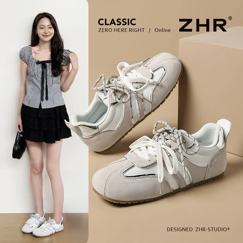 ZHR/则则德训鞋女2025夏秋复古平底轻便真皮阿甘鞋百搭休闲运动鞋