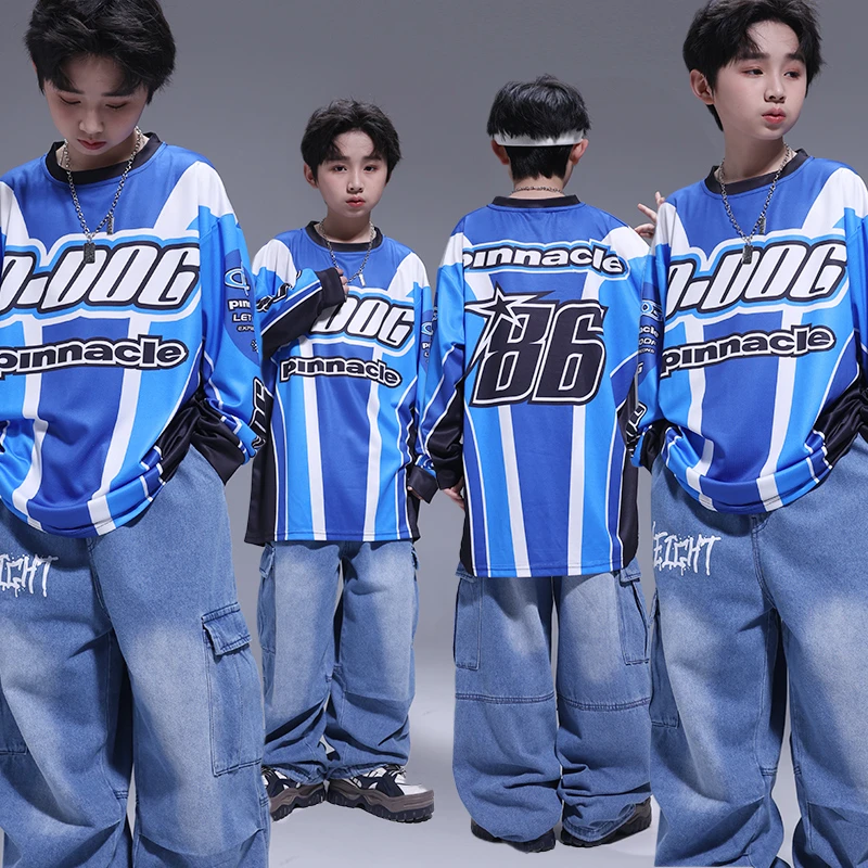 儿童街舞服男女童宽松T恤嘻哈hiphop架子鼓练功服少儿团体演出服