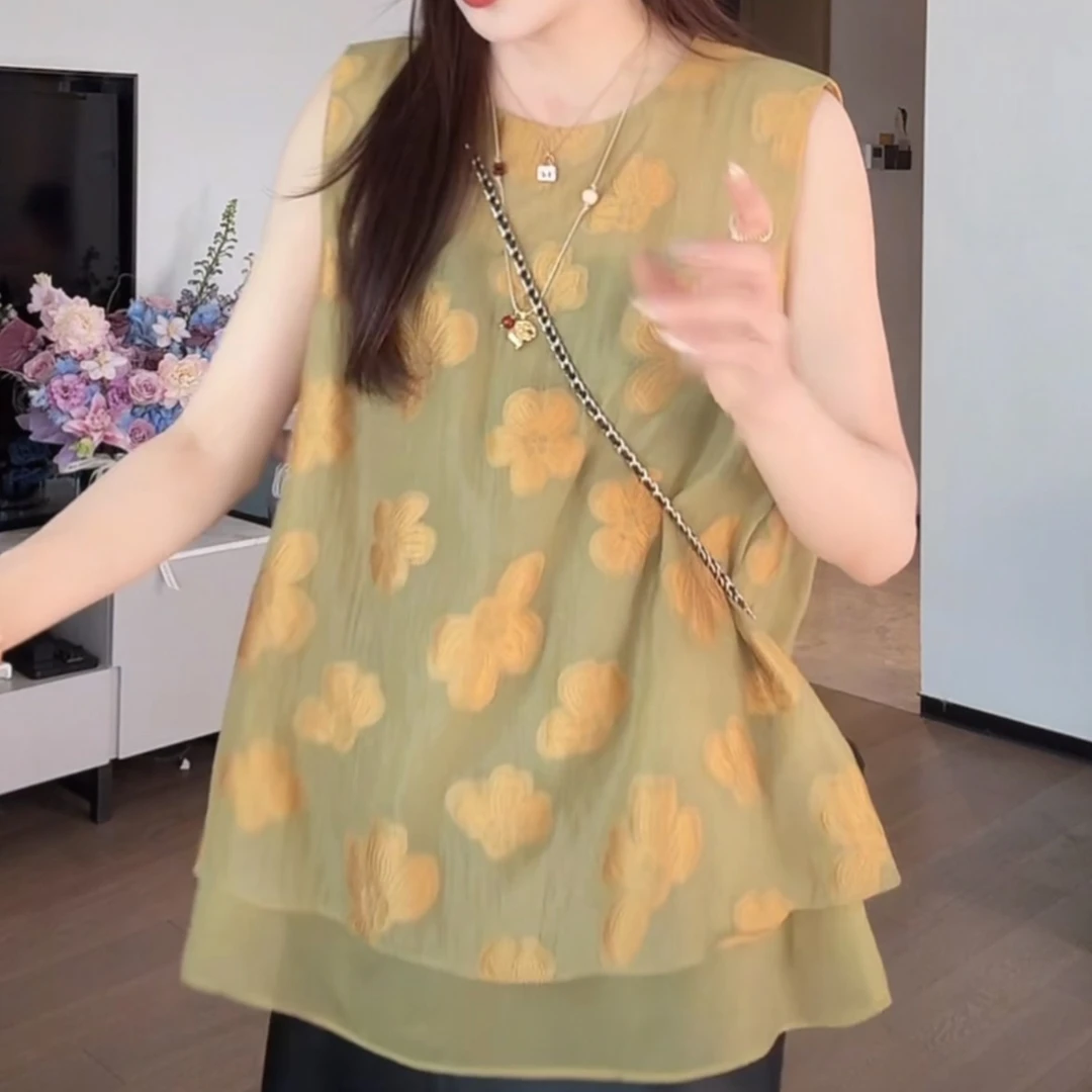 新中式立体刺绣花朵无袖背心上衣2025夏季新款小众设计感百搭小衫