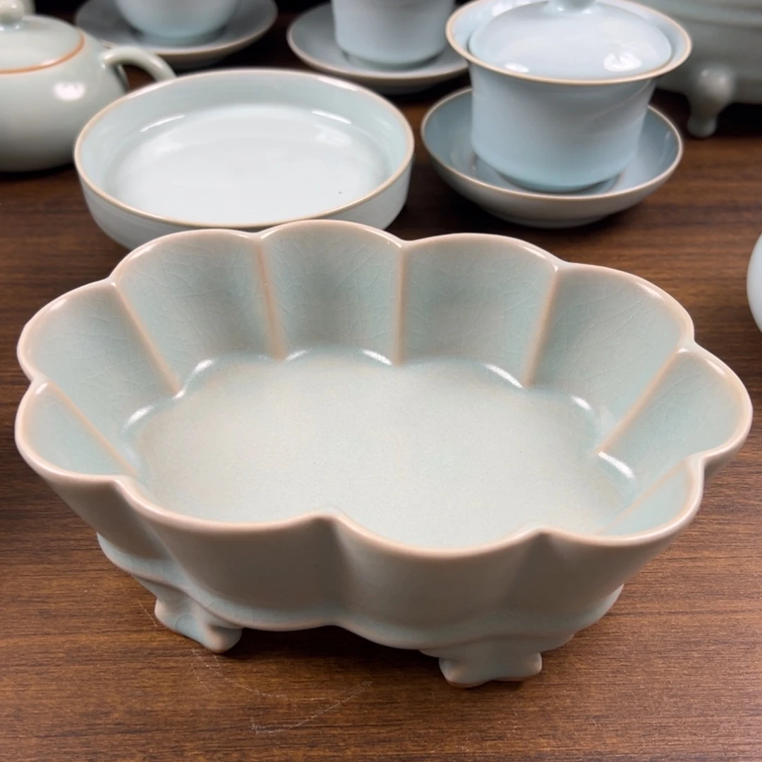 瓷摆件仿古釉水花口洗微瑕