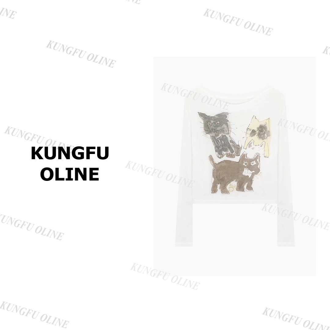 【杨咩咩】潦草小猫防晒CT5310玩偶印花设计师打底衫薄款上衣长袖