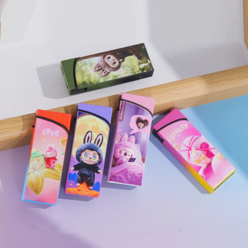 新款labubu卡通可爱创意充气金属铁壳蓝焰直冲防风打火机送男女友