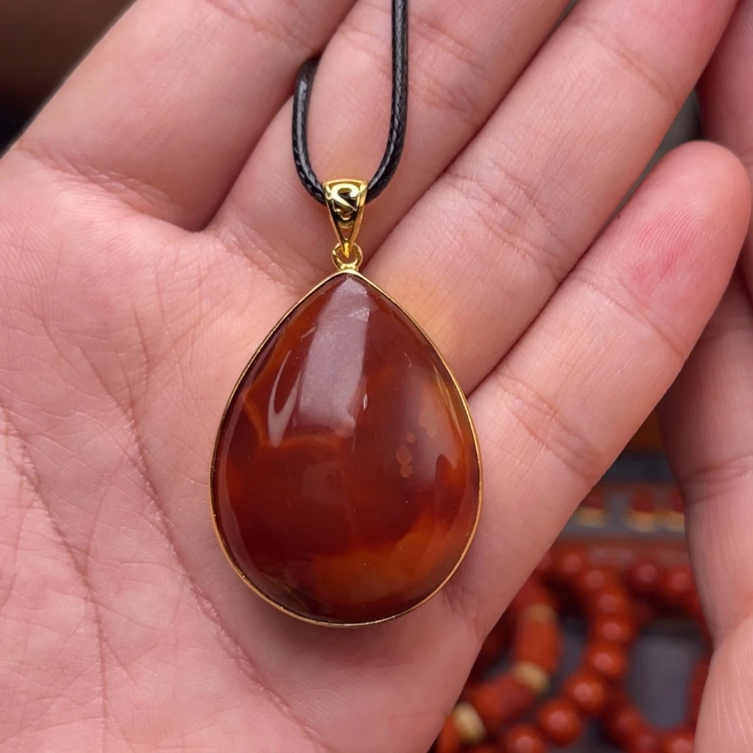 南红玛瑙配饰银S925镀金镶嵌