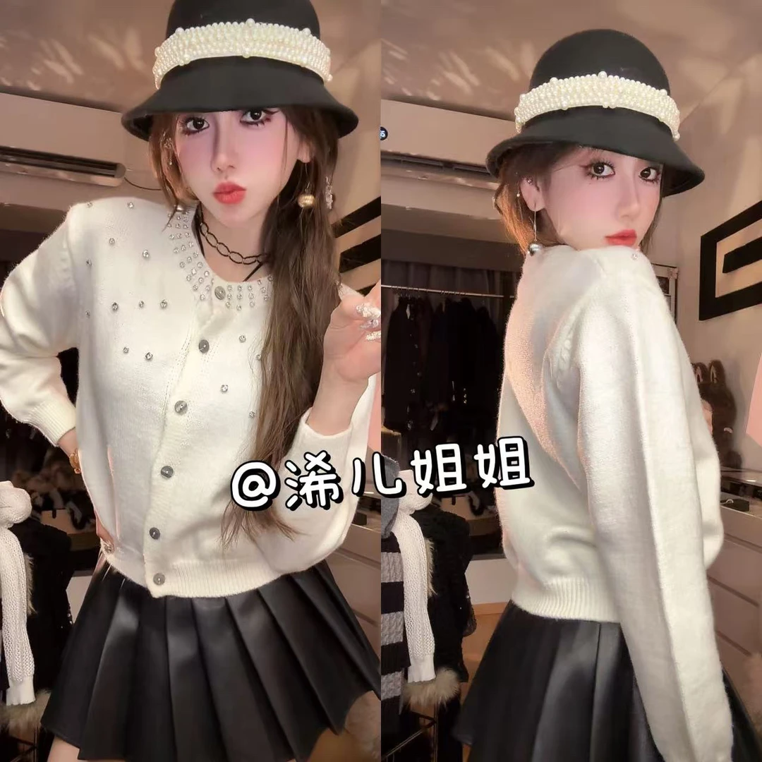 （浠儿家）纯色长袖针织开衫外套女冬季内搭法式复古气质修身上衣