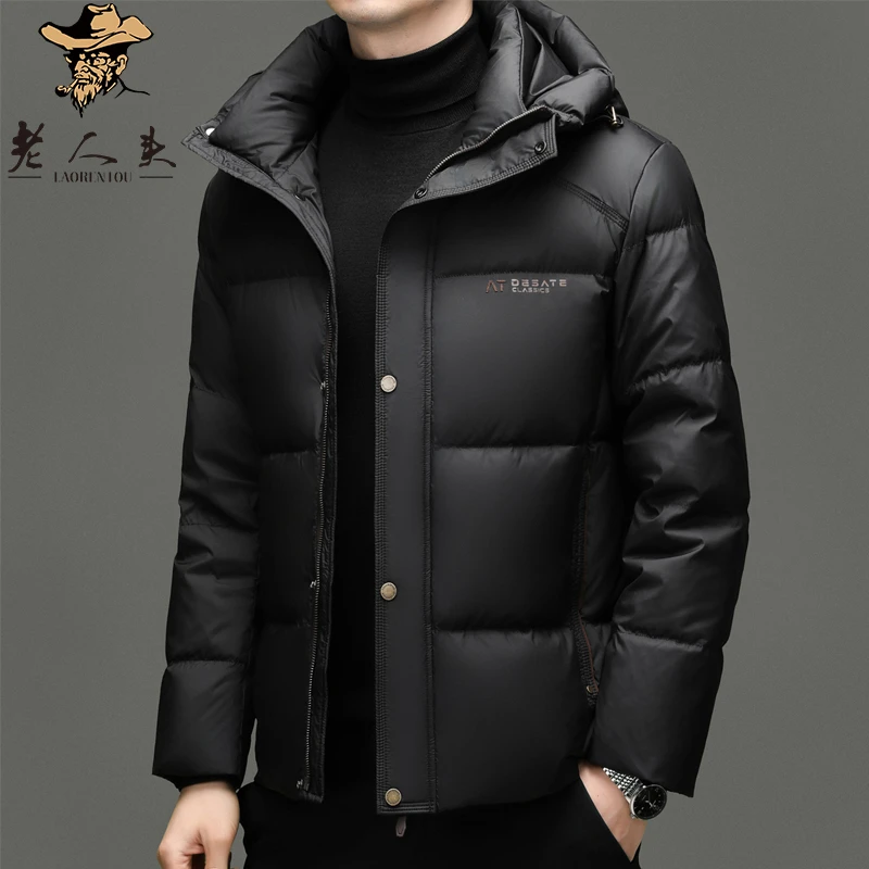 老人头2025冬季新款男士羽绒服保暖连帽时尚休闲加厚防寒百搭外套