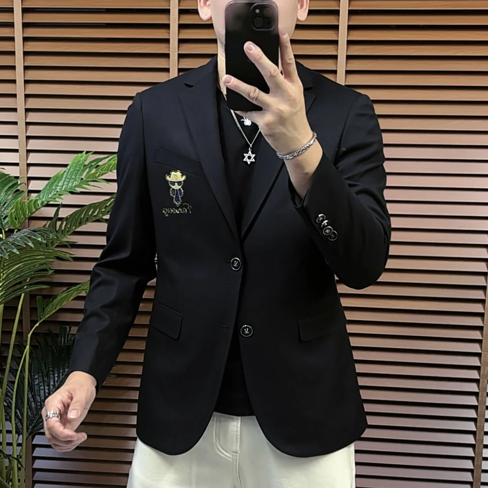 时尚休闲长袖平驳领韩版休闲修身型西服上装修身