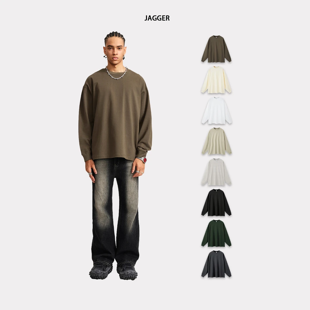 JAGGER【基础搭配】 宽松/长袖T恤 基础净版打底衫425g/纯棉/男女款