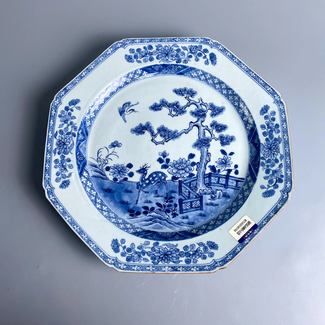 瓷器/古董康熙青花山水八方大赏盘-M25AB008768/收藏/文物/绣花张