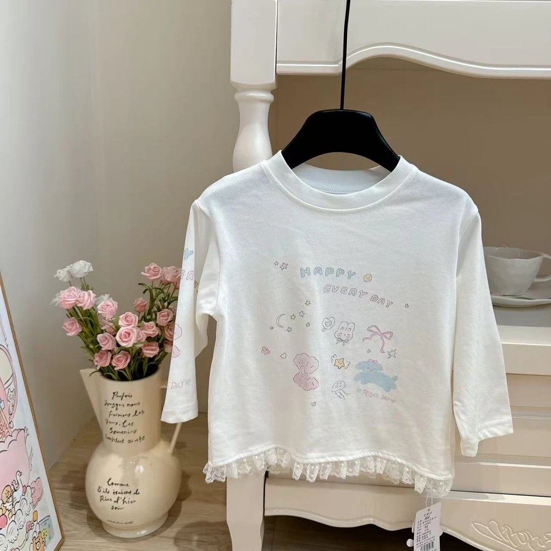 女童卡通印花纱纱拼接打底衫