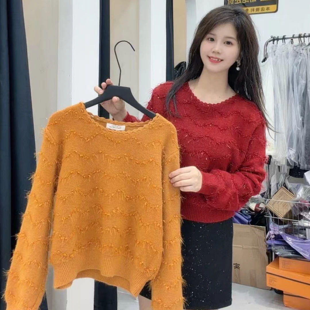 【海南肉丝】时尚波浪细闪漂亮针织毛衣