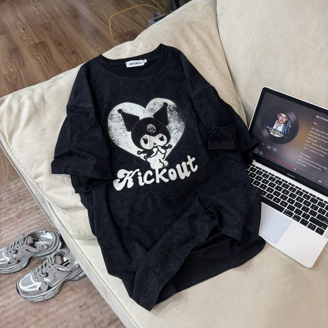 达人【坏坏卡通】酷大王夏季黑萌风格潮酷黑T恤CP283