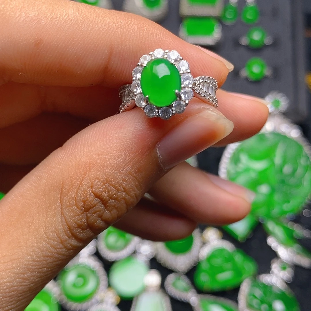 翡翠银S925镶嵌戒指戒指