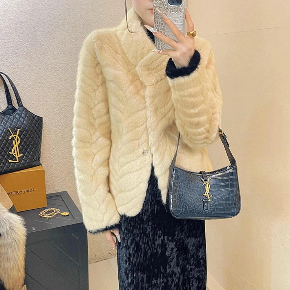 韩系千金仿貂毛环保毛毛绒外套女冬宽松加厚皮毛一体环保皮草大衣