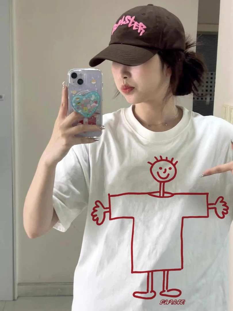 UNUF纯棉美式高级感短袖t恤2025新款白色宽松显瘦半袖夏季女上衣