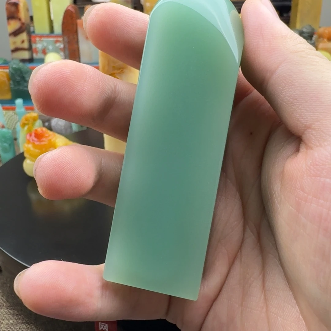 橘***人寿山石印石顶级梅子青结晶体088