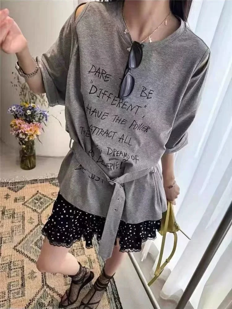 印花通勤风字母宽松型短袖T恤上衣20974