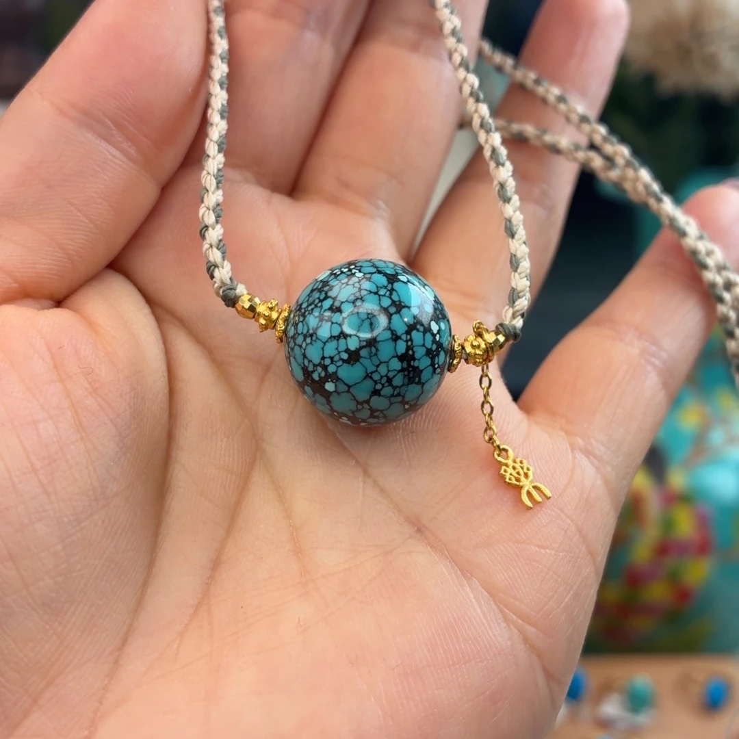 绿松石银S925镀金镶嵌颈饰