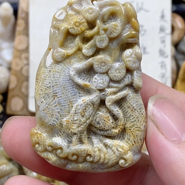 颈饰未镶嵌硅化珊瑚（珊瑚玉）