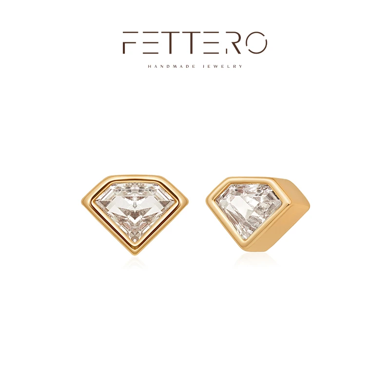 fettero 铜合金耳饰 【金色包边锆石形耳钉】气质百搭小众简约精致