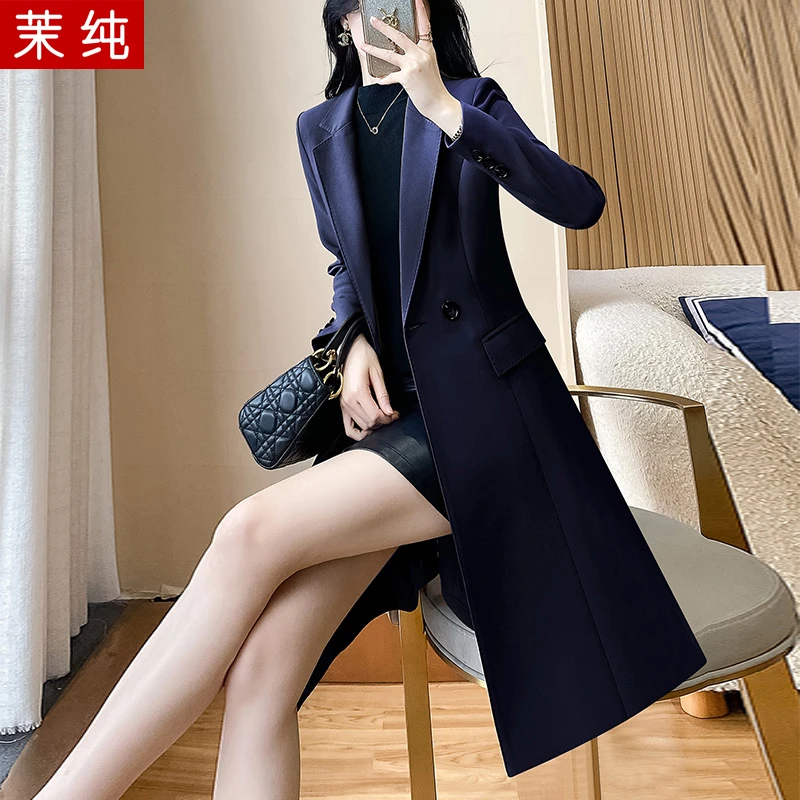 风衣女2026新款藏青色高级感超好看长款收腰高个子外套工作服大衣