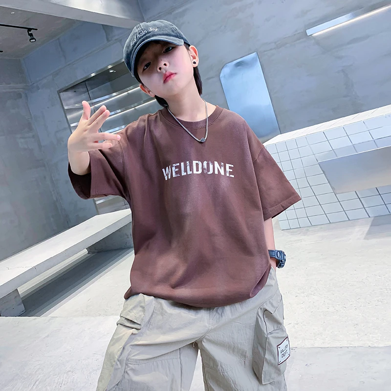 男大童夏装复古短袖纯棉2025新款装男孩夏潮牌半袖T恤K242TX4246