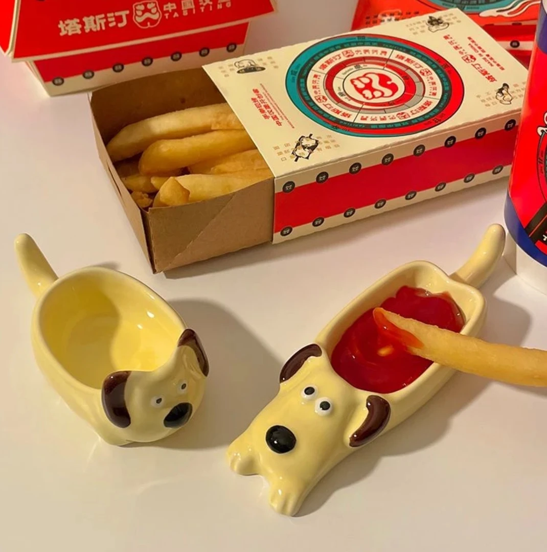 可爱小狗网红酱油醋碟子餐厅小菜小吃碟家用调味碟火锅调料蘸料碟