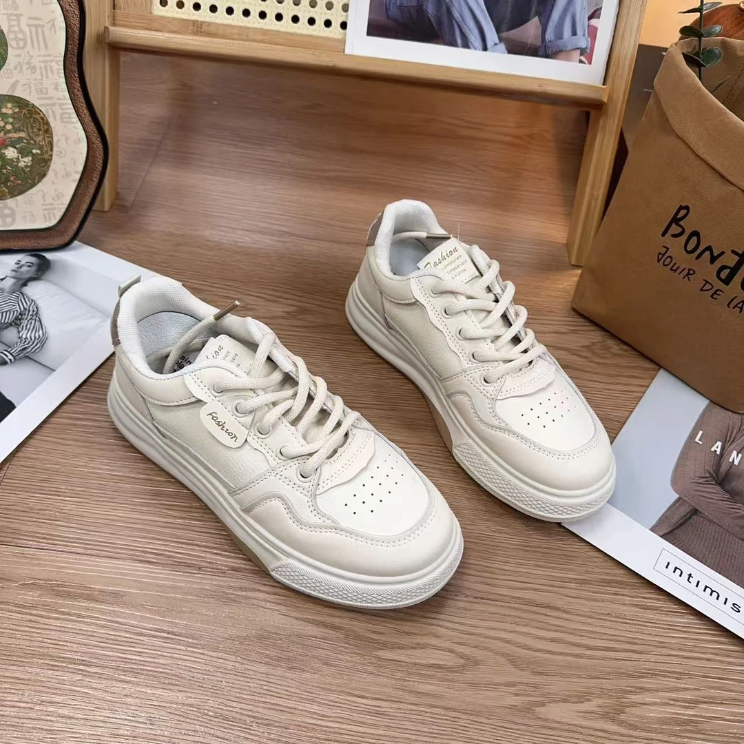 D01新款系带圆头舒适百搭软底小白鞋仓