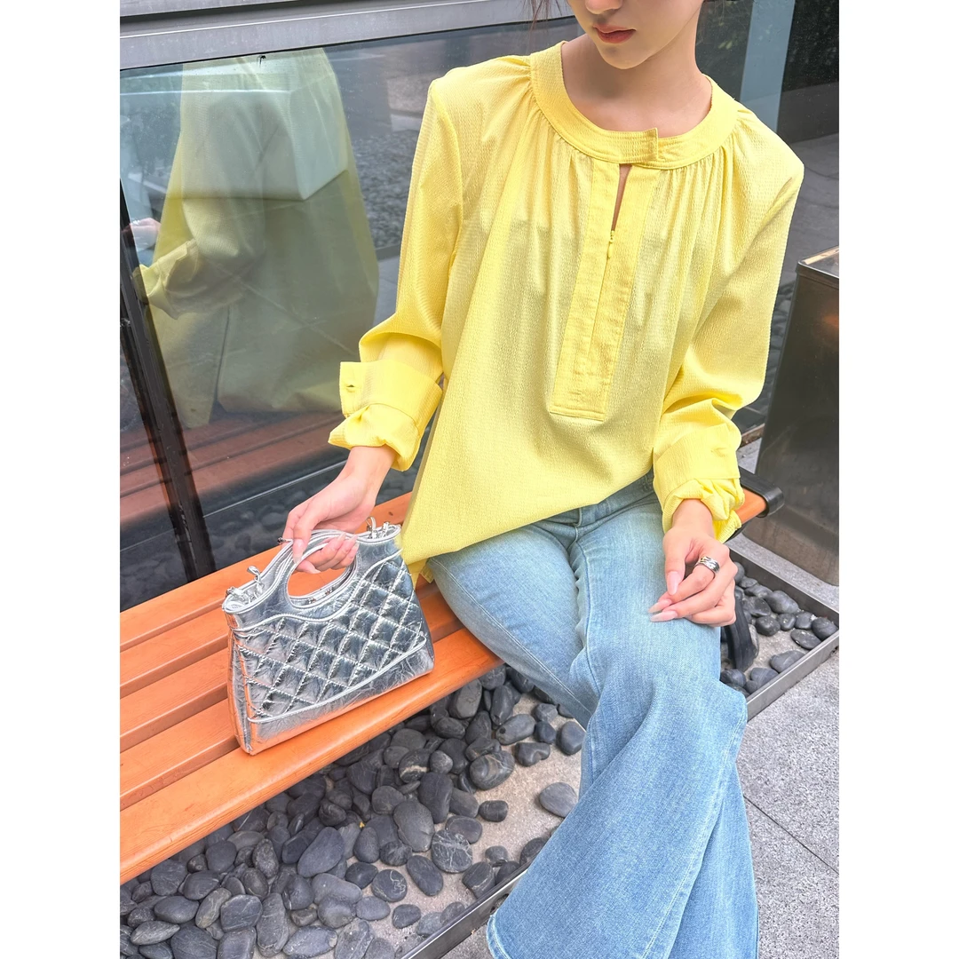 KiKi严选：265573-YER家欧洲站南油春季新款宽松简约圆领衬衫