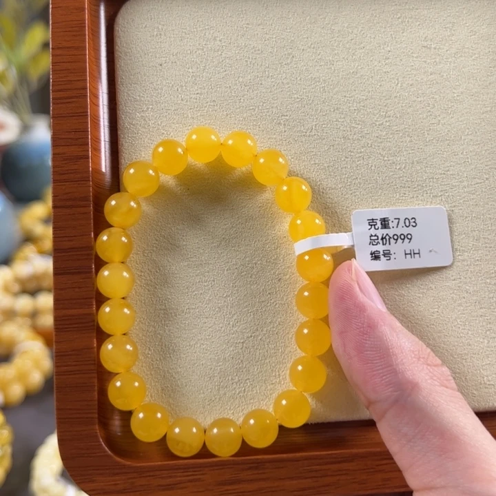 手串琥珀未镶嵌8.5mm焦皮圆珠手串hh