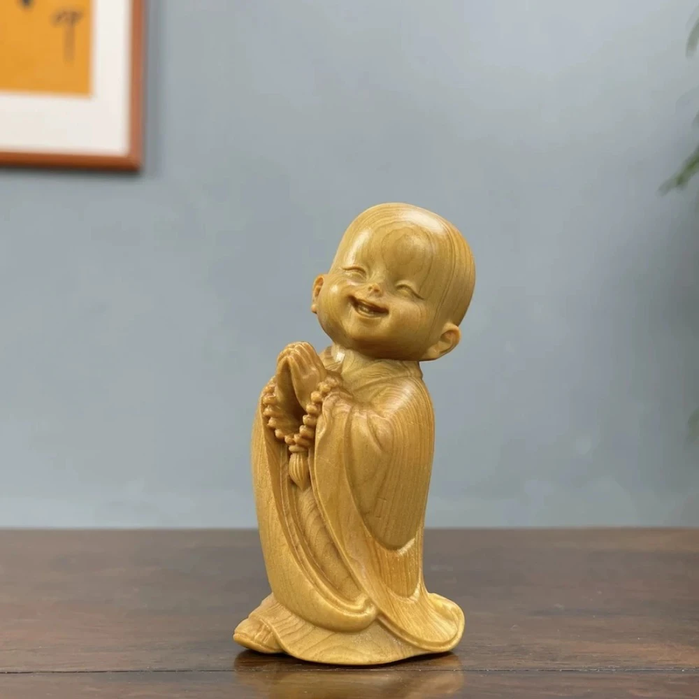 崖柏木雕小沙弥无虑小和尚手把件摆件