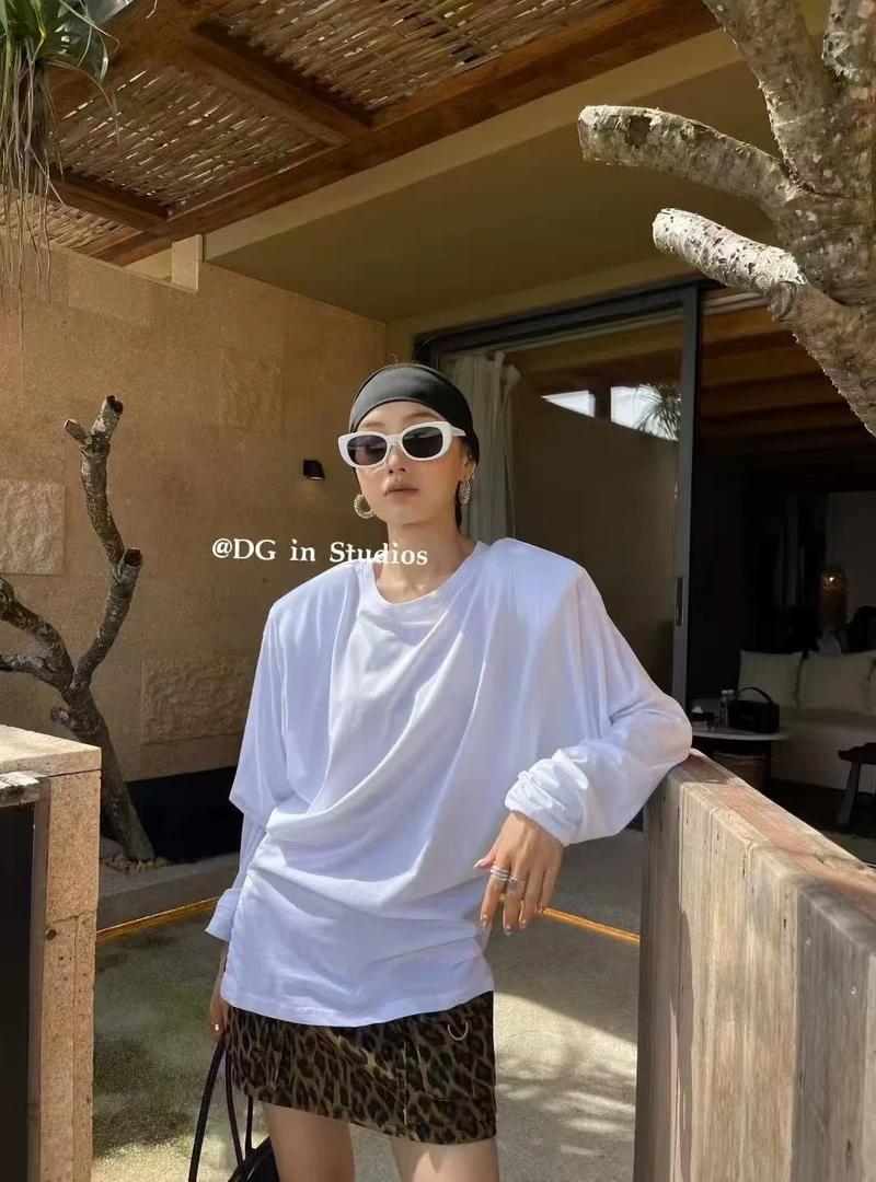 常规款通勤长袖宽松型拉链女T恤夏季简约宽松套装